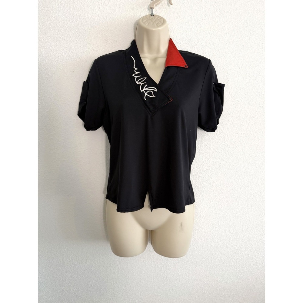 Jamie Sadock Top Sz S Black Short Sleeve Embroidered Golf Tennis Artsy Active